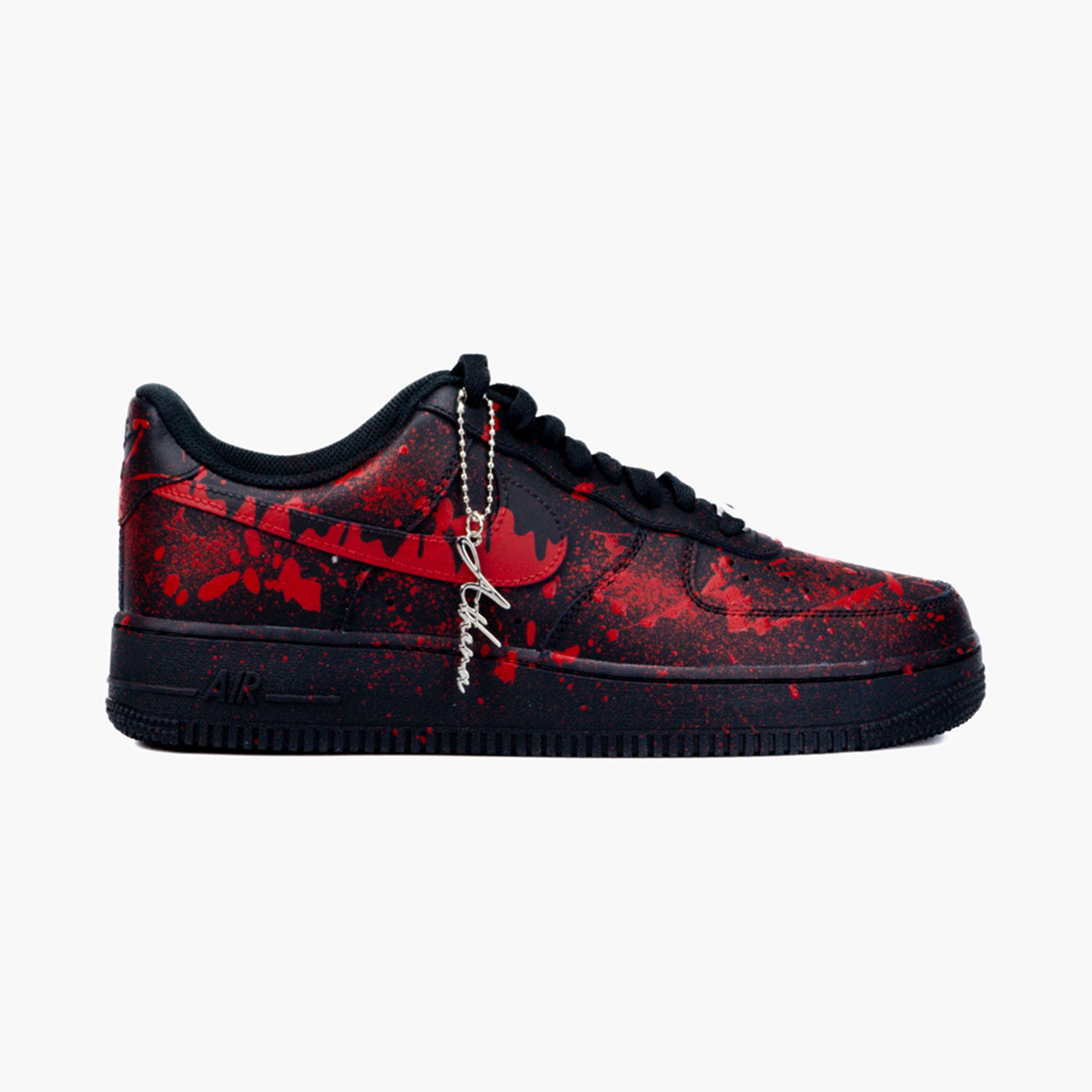 Custom Nike Air Force 1 Black 07 Painted Shoes Sneaker For Women And Men Splash Red ATHENA