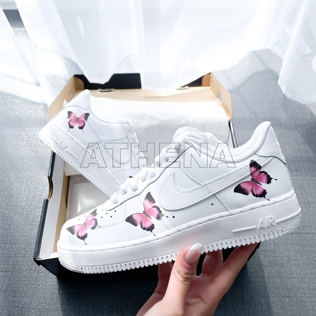 Custom Sneaker Nike AIR Force 1 Custom Sneaker Schmetterling Butterfly pink Handgemachte Schuhe von Athena
