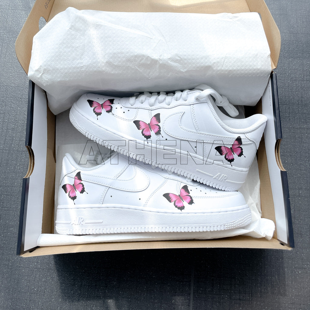Custom Sneaker Nike AIR Force 1 Custom Sneaker Schmetterling Butterfly pink Handgemachte Schuhe von Athena