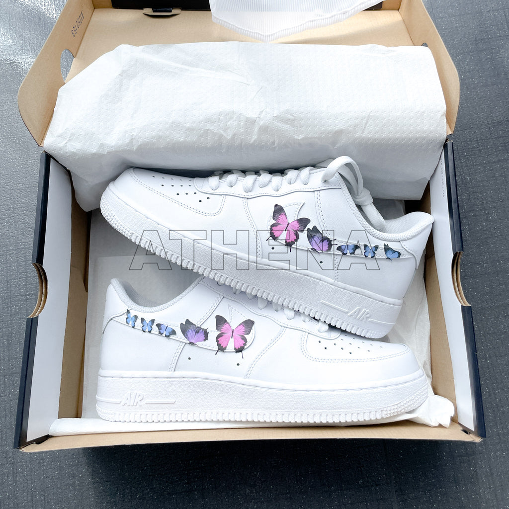 Custom Sneaker Nike AIR Force 1 Custom Sneaker Schmetterling Butterfly Pinkblau Handgemachte Schuhe von Athena
