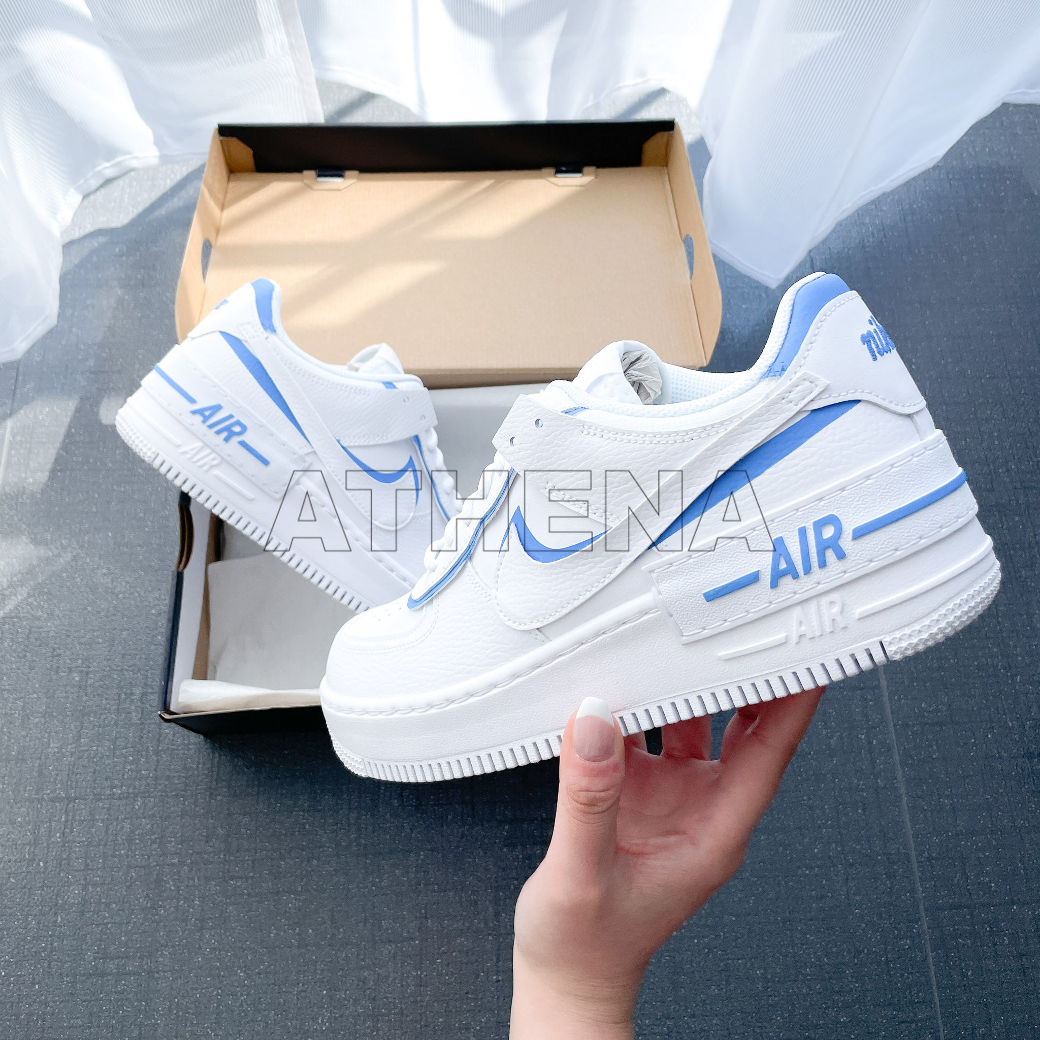 agenda Ontevreden Spektakel Custom Nike Air Force 1 Shadow 07 Bemalte Schuhe Sneaker für Damen und  Herren Blau – ATHENA