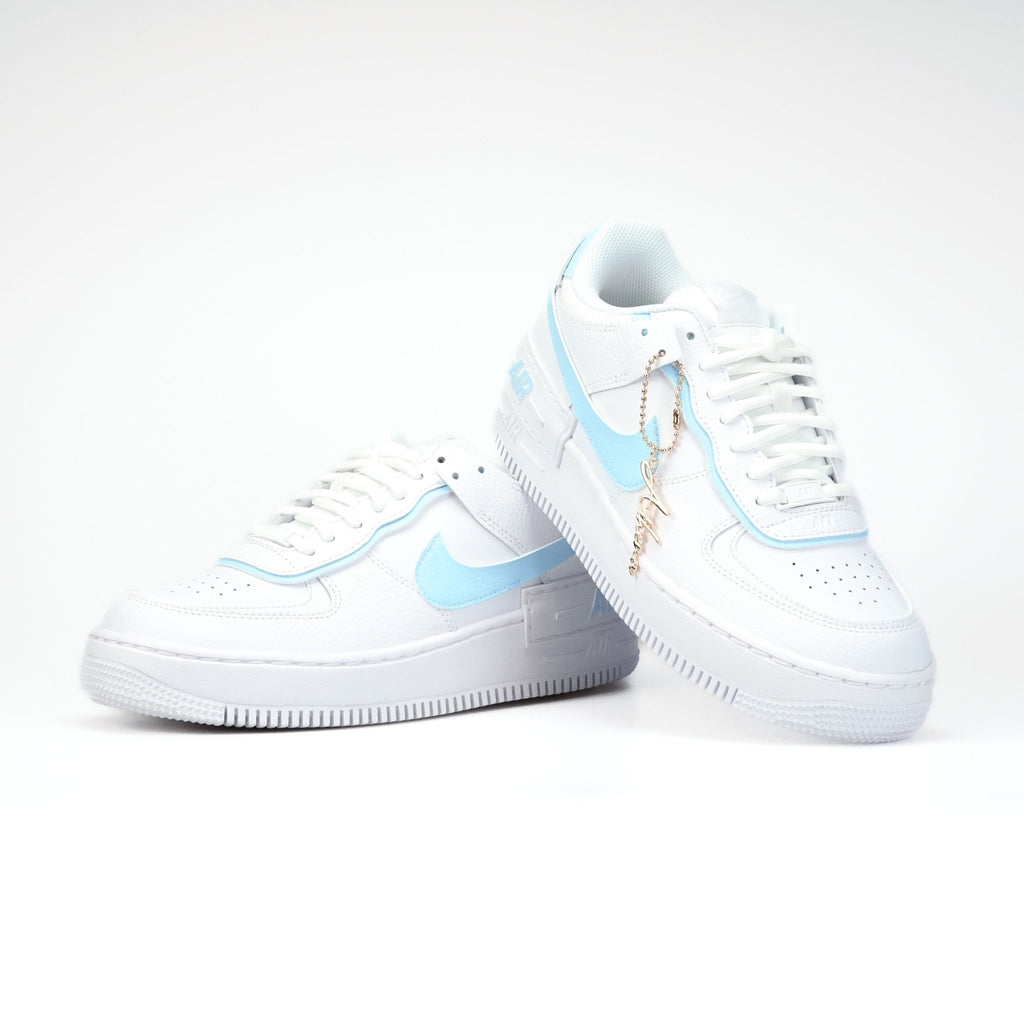 Custom Sneaker Nike AIR Force 1 Custom Sneaker Shadow 1 Hellblau Handgemachte Schuhe von Athena