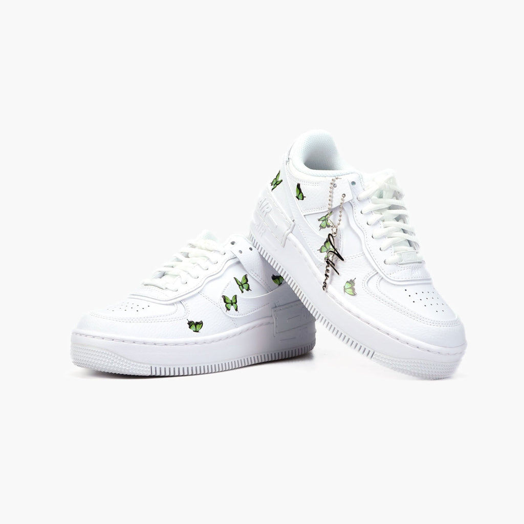 Custom Sneaker Nike AIR Force 1 Custom Sneaker Shadow 1 Schmetterling Butterfly grün Handgemachte Schuhe von Athena