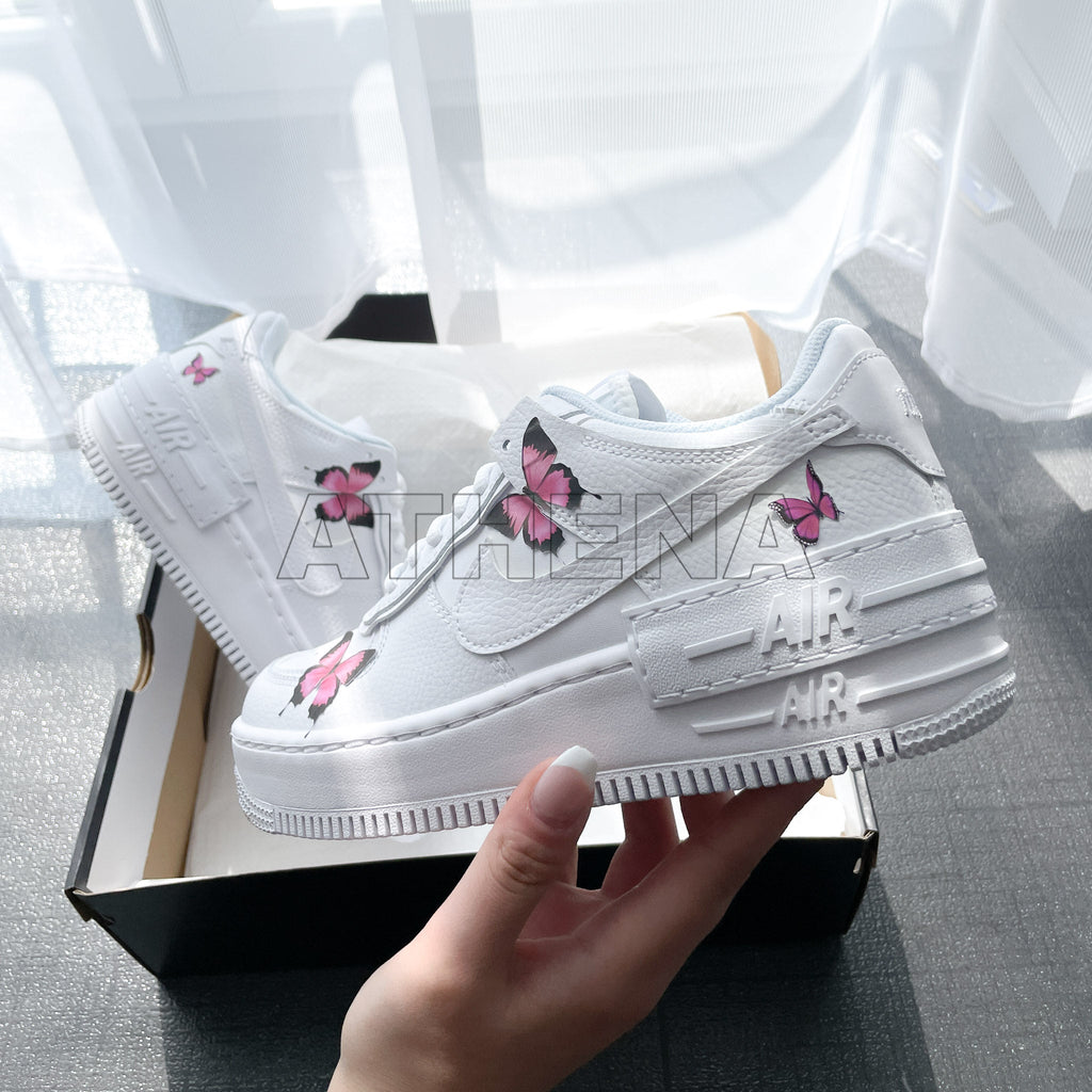 Custom Sneaker Nike AIR Force 1 Custom Sneaker Shadow 1 Schmetterling Butterfly Pink Handgemachte Schuhe von Athena