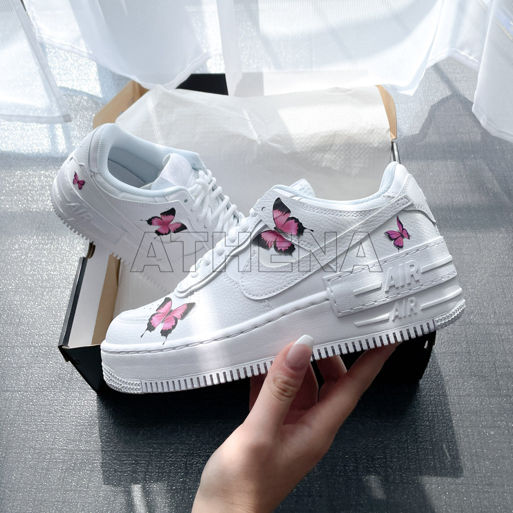 Custom Sneaker Nike AIR Force 1 Custom Sneaker Shadow 1 Schmetterling Butterfly Pink Handgemachte Schuhe von Athena