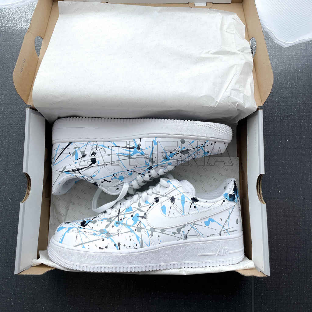 Custom Sneaker Nike AIR Force 1 Custom Sneaker Splash Blau Handgemachte Schuhe von Athena