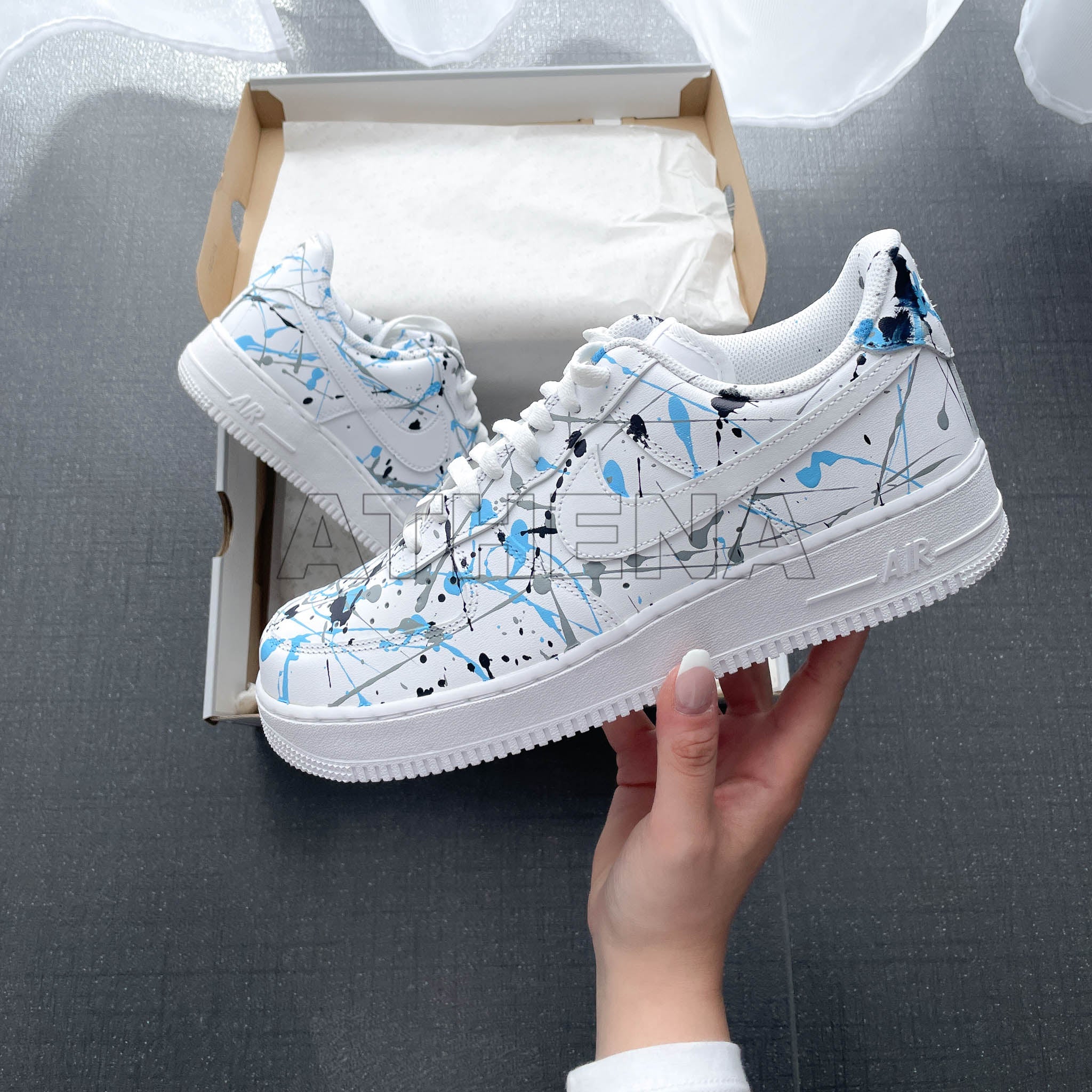 Custom Nike Air Force 1 07 Peint Chaussures Sneaker Pour Femmes Et Hommes  Teardrop Turquoise – ATHENA