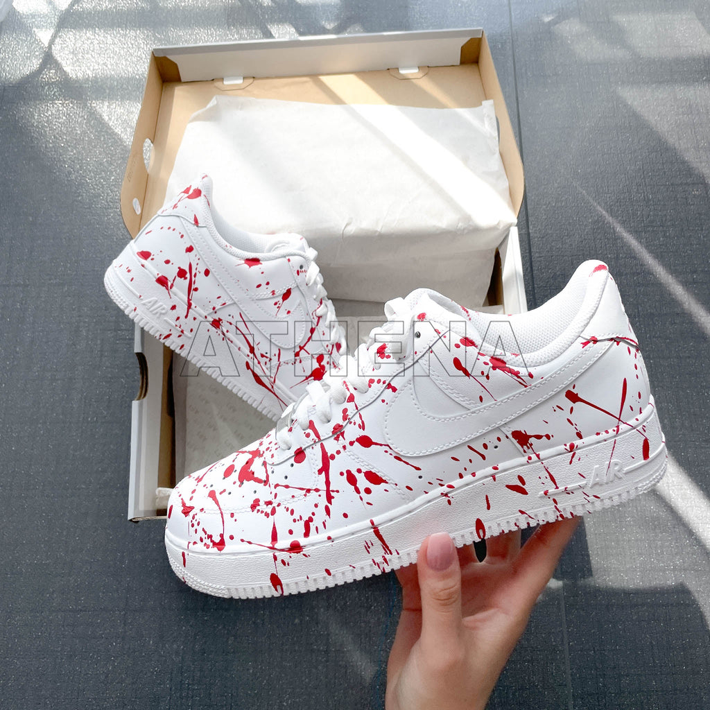 Custom Sneaker Nike AIR Force 1 Custom Sneaker Splash Rot Handgemachte Schuhe von Athena