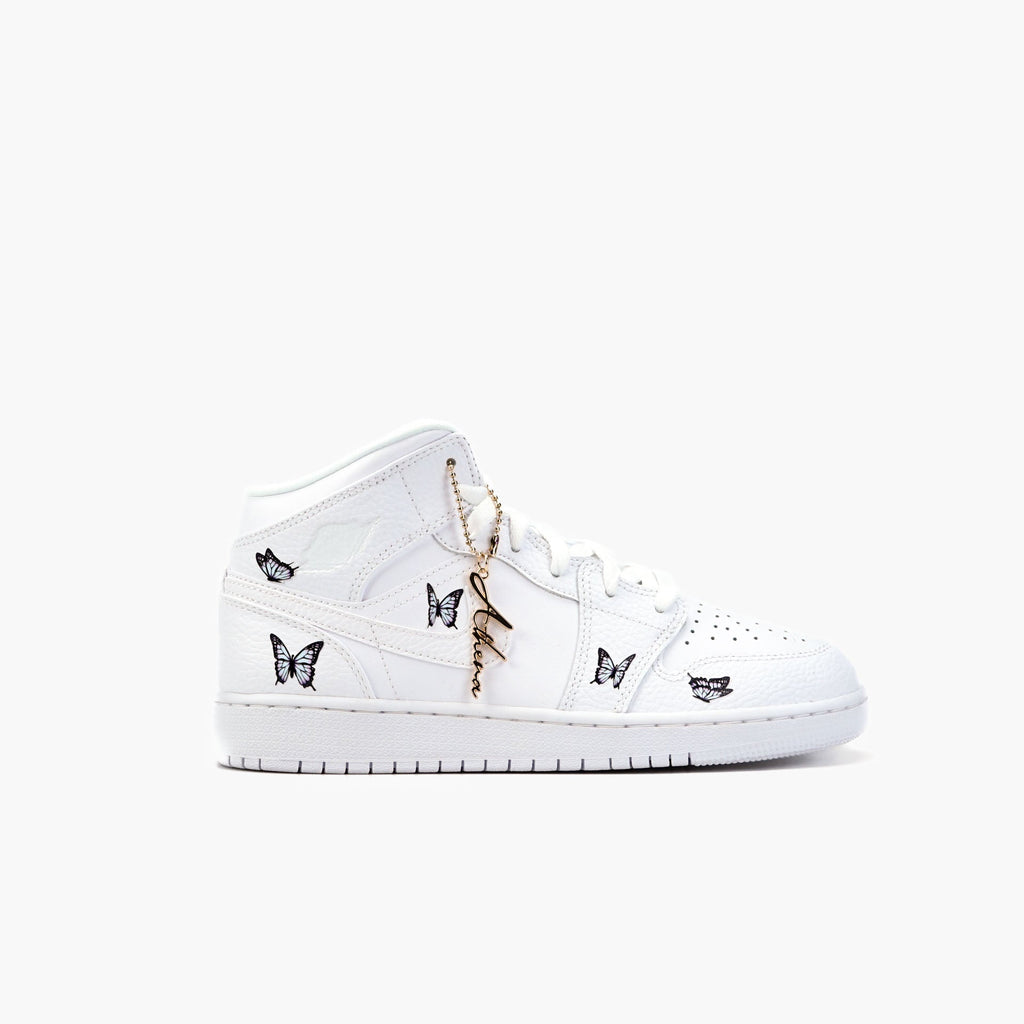 Custom Sneaker Nike Air Jordan 1 high Custom Sneaker Schmetterling Weiß Handgemachte Schuhe von Athena