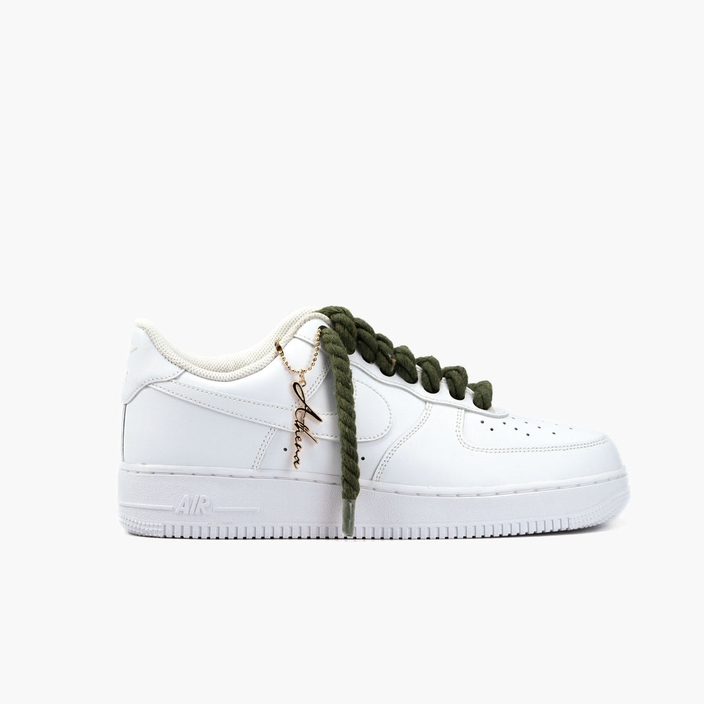 Custom Sneaker Nike Dicke Schnürsenkel Olive Baumwollseil für Sneaker 8mm Rope Laces zum Selber machen. Handgemachte Schuhe von Athena